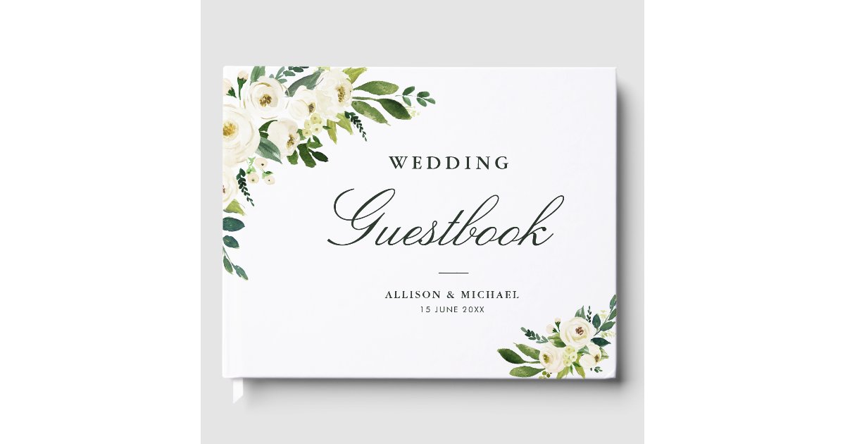 Ivory white floral wedding guest book | Zazzle