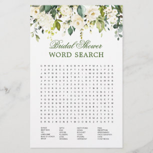 Ivory White Floral Word Search Bridal Shower Game