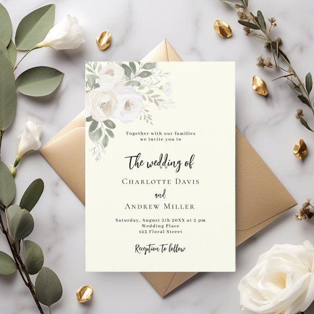 Ivory white florals wedding invitation (Creator Uploaded)