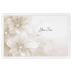 Ivory White Flowers Acrylic Vanity Tray