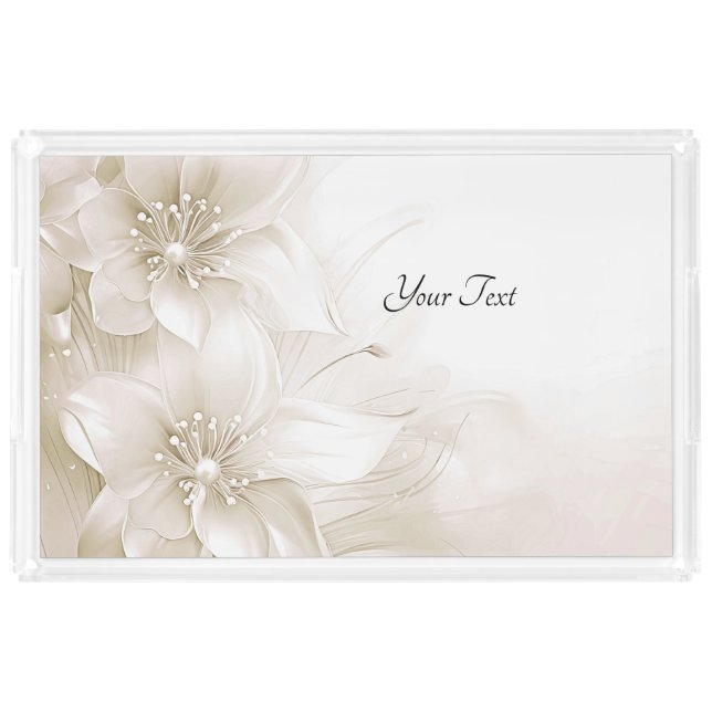 Ivory White Flowers Acrylic Vanity Tray (Front)