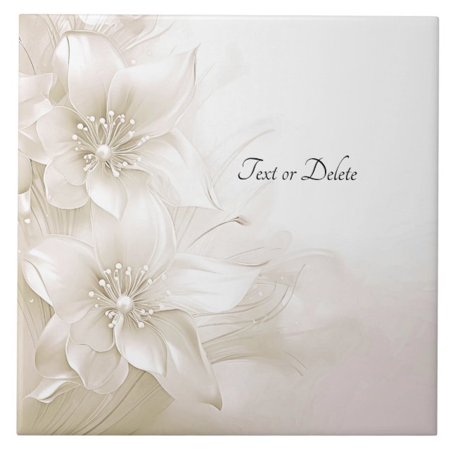 Ivory White Flowers Ceramic Tile (Front)