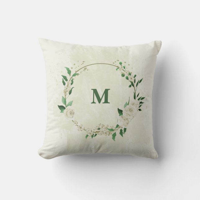  ivory white flowers greenery throw pillow (Front)