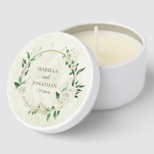 Ivory white flowers greenery wedding mini candle favors