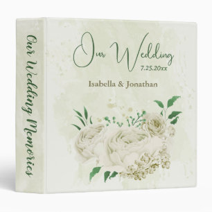 Ivory white flowers greenery wedding photo album 3 ring binder