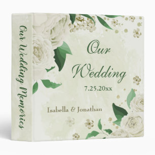 Ivory white flowers greenery wedding photo album 3 ring binder