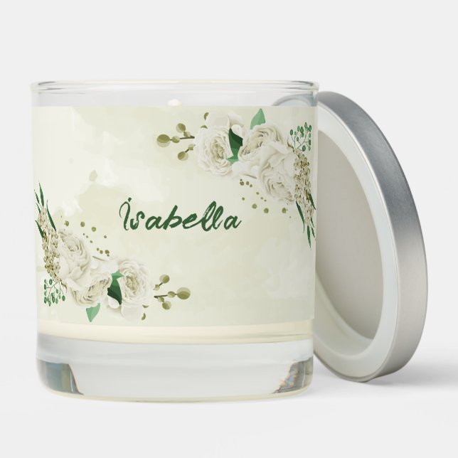 Ivory white flowers greenery wedding scented candle (Lid)
