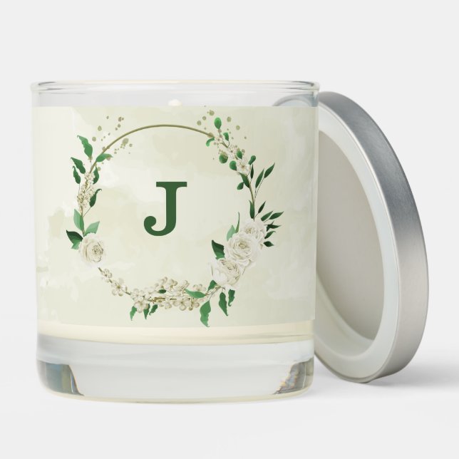 Ivory white flowers greenery wedding scented candle (Lid)