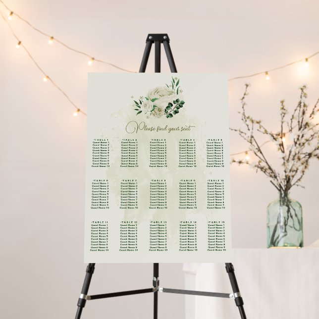 ivory white flowers greenery wedding seating chart foam board (In Situ (Stand))