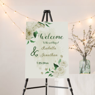 ivory white flowers greenery wedding welcome sign