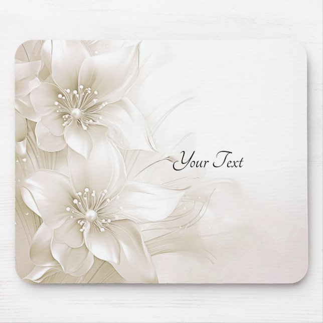 Ivory White Flowers Mousepad (Front)