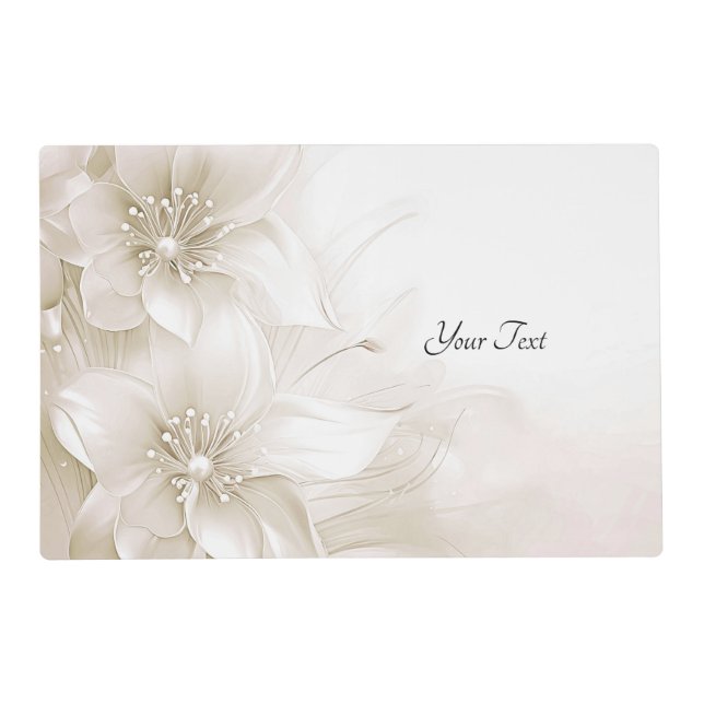 Ivory White Flowers Paper Placemat (Front)