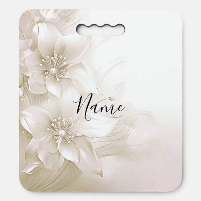 Ivory White Flowers Stadium Seat Cushion (Front Vertical)