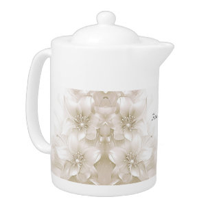 Ivory White Flowers Teapot