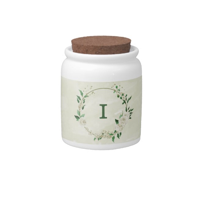 ivory white flowers wedding candy jar (Front)