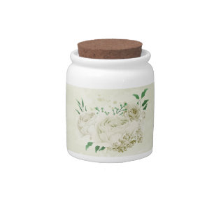 ivory white flowers wedding candy jar