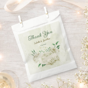 ivory white flowers wedding favor bag