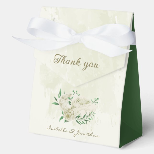 ivory white flowers wedding favor boxes (Front)