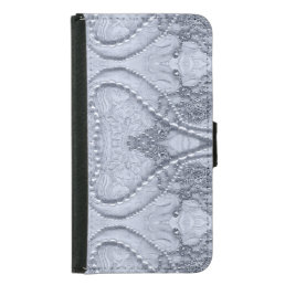 Ivory White Girly Lace And Purls Wallet Phone Case For Samsung Galaxy S5
