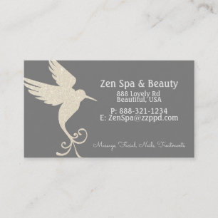 Ivory White Glitter Hummingbird on Charcoal Gray Business Card