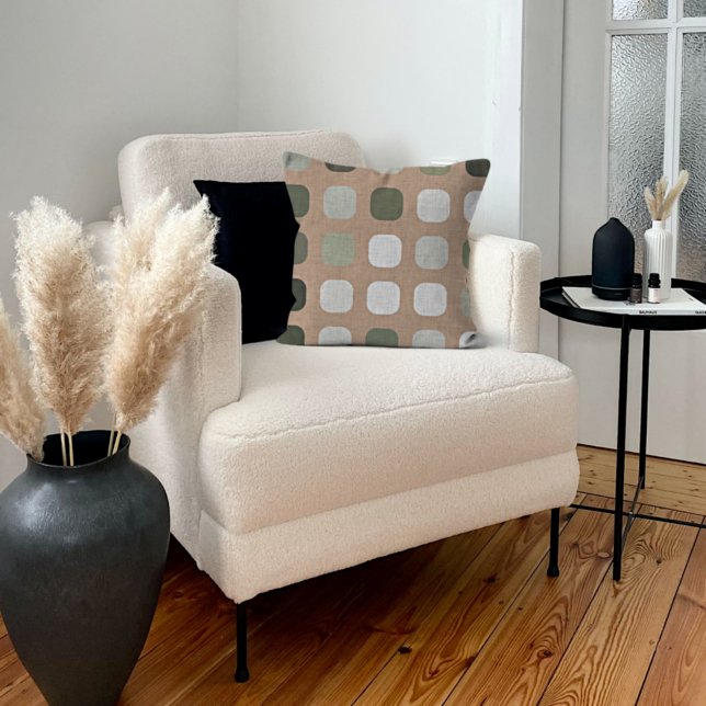 Ivory White Gray Taupe Olive Green Round Squares Throw Pillow (Creator Uploaded)