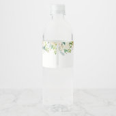 Ivory White Green Gold Floral Bridal Shower Water Bottle Label (Back)