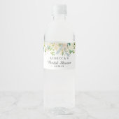 Ivory White Green Gold Floral Bridal Shower Water Bottle Label (Front)