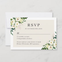 Ivory White Greenery Floral Wedding RSVP Card