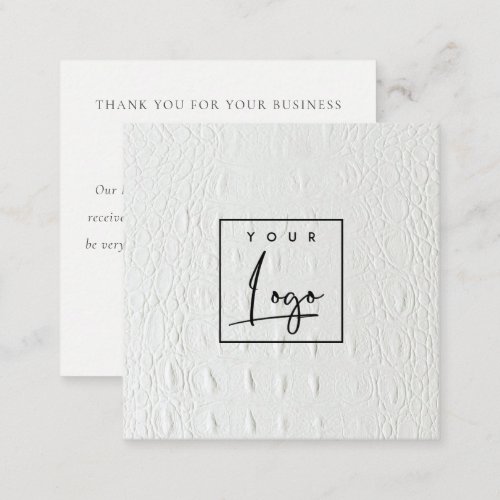 Ivory White Leather Texture Logo Review Request Square Business Card