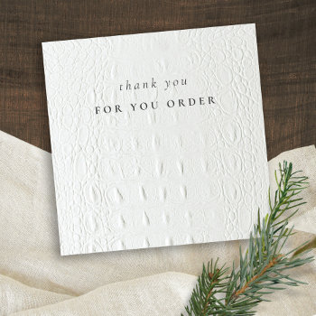 Ivory White Leather Texture Thank Your For Order Square Business Card by DearBrand at Zazzle