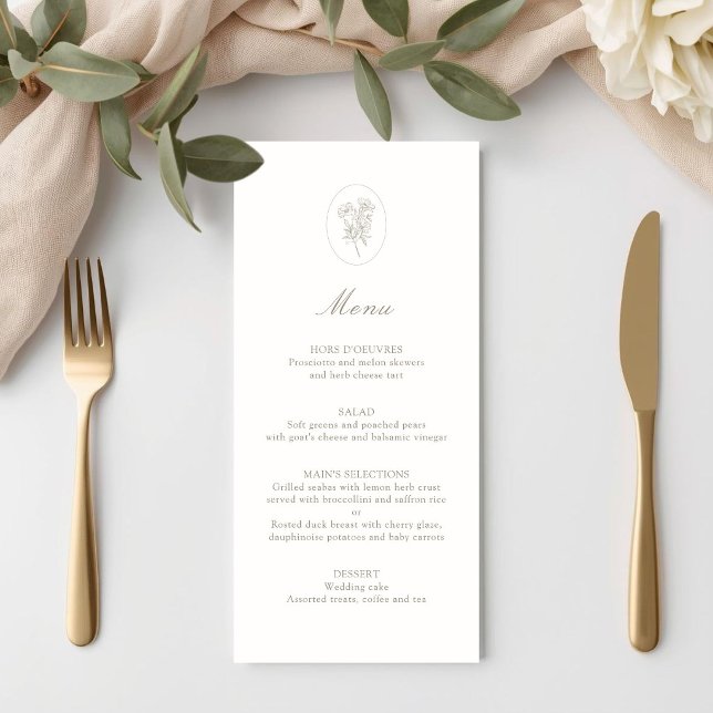 Ivory White | Minimalist Script Botanical Wedding  Menu (Creator Uploaded)