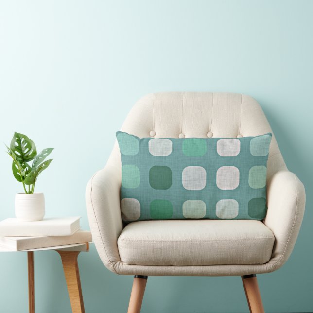 Ivory White Mint Aqua Green Round Squares Pattern Lumbar Pillow (Chair)