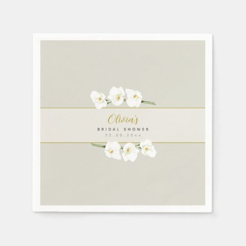 Ivory White Orchids Simple Elegant Bridal Shower Napkins