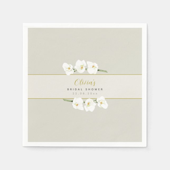 Ivory White Orchids Simple Elegant Bridal Shower Napkins (Front)