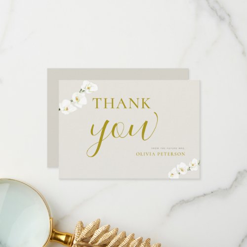 Ivory White Orchids Simple Elegant Wedding Couple Thank You Card