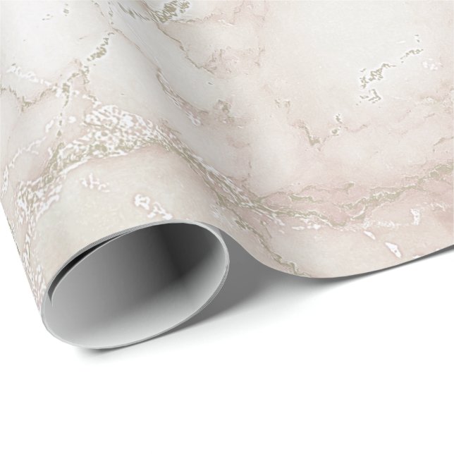 Ivory White Pink Gray Silver Marble Stone Creamy Wrapping Paper (Roll Corner)