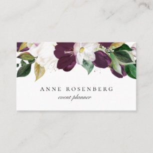 Ivory White Plum Purple Floral Business Card