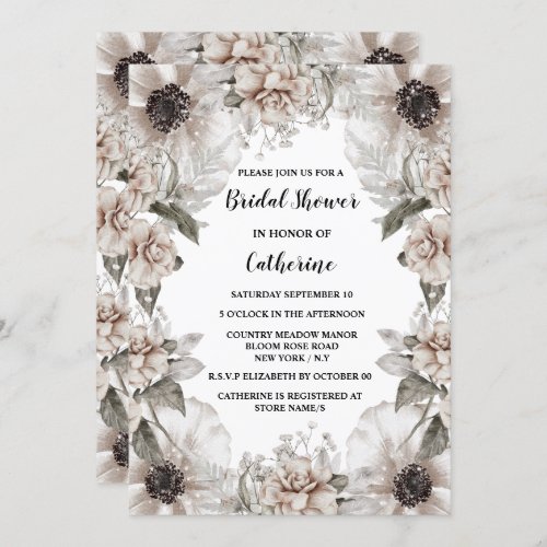 Ivory white poppy rose flower elegant floral frame invitation