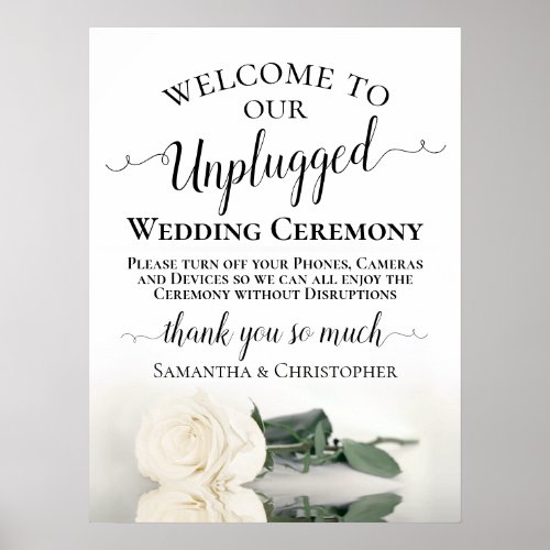 Ivory White Rose Chic Unplugged Wedding Ceremony Poster