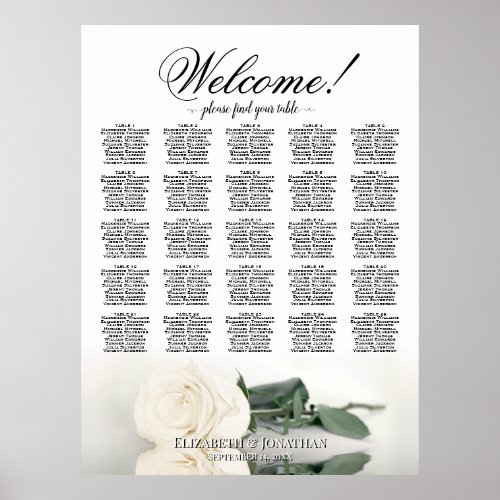 Ivory White Rose Elegant 25 Table Seating Chart