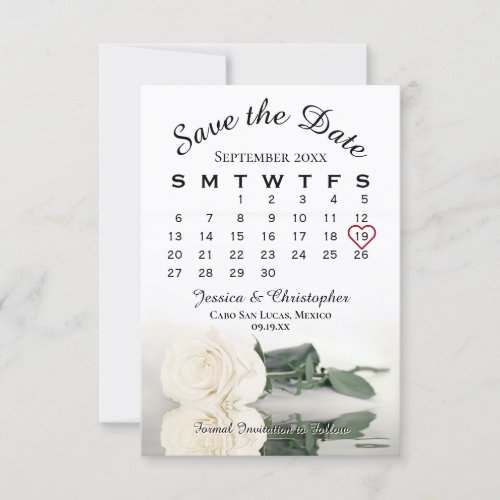 Ivory White Rose Elegant Wedding Calendar Save The Date
