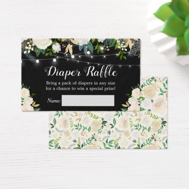 Ivory White Rose Floral Baby Shower Diaper Raffle Business Card