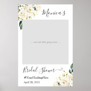 Ivory White Rose Floral Bridal Shower Photo Booth Poster