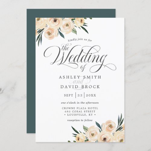 Ivory White Rose Floral Chic Watercolor Wedding Invitation