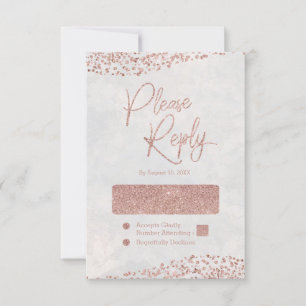 Ivory White & Rose Gold Glam Wedding Reply RSVP