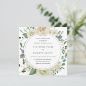 Ivory White Rose Hydrangea Floral Wedding Invitation (Standing Front)