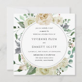 Ivory White Rose Hydrangea Floral Wedding Invitation (Front)