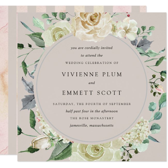 Ivory White Rose Hydrangea Floral Wedding Invitation