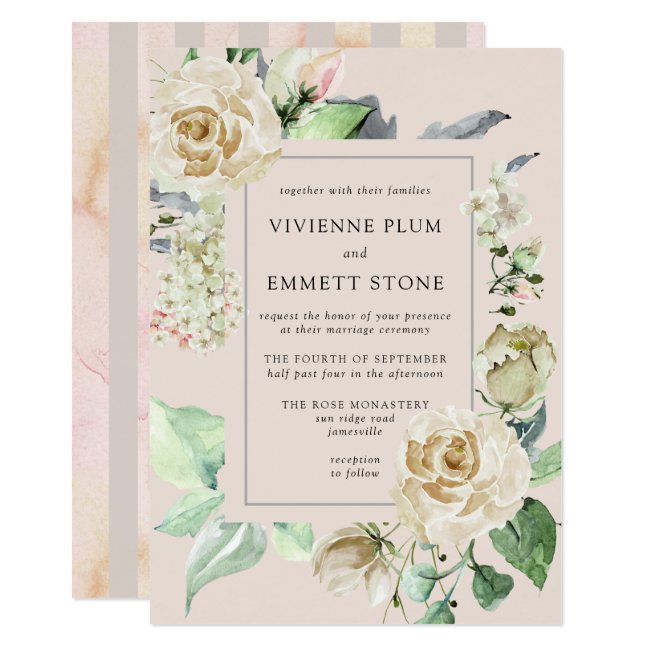 Ivory White Rose Hydrangea Wedding Invitation