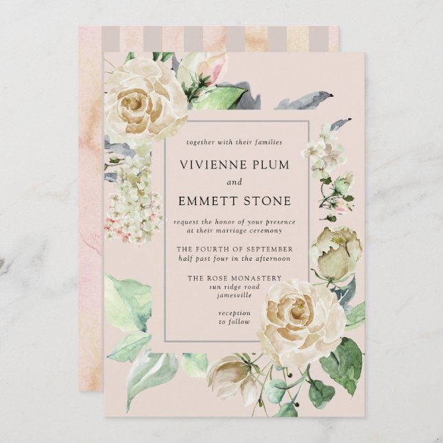 Ivory White Rose Hydrangea Wedding Invitation (Front/Back)